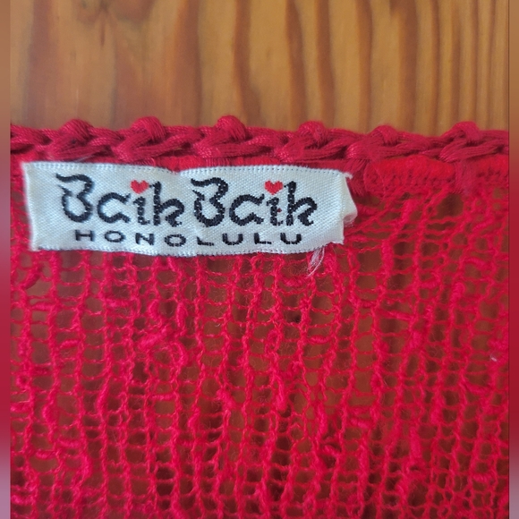 Baik Baik Honolulu handmade crochet mesh red cardigan shrug pull over OS - Picture 5 of 7